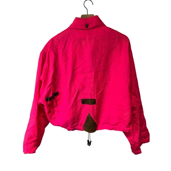 Vintage 90s NEON PINK Full Zip Ski Jacket Shell Retractable Hood Unisex Medium - Picture 9 of 16